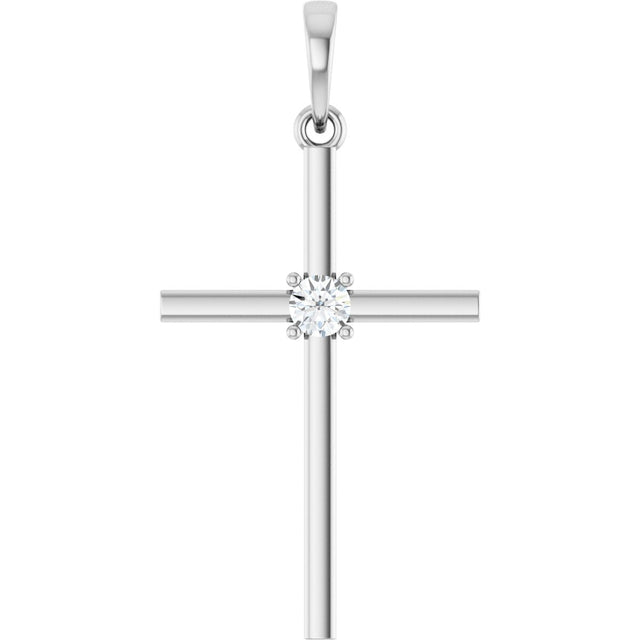 14K Gold Round Natural Diamond Cross Necklace or Pendant – up to 0.015 CTW - White Gold