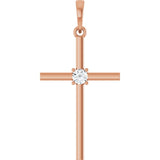 14K Gold Round Natural Diamond Cross Necklace or Pendant – up to 0.015 CTW - Rose Gold