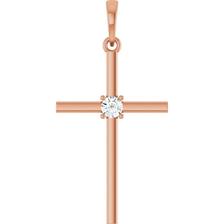 14K Gold Round Natural Diamond Cross Necklace or Pendant – up to 0.015 CTW - Rose Gold
