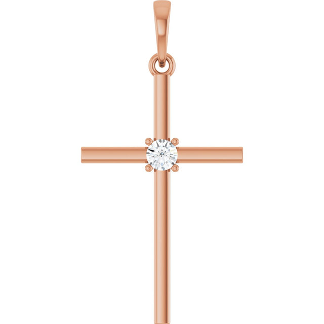14K Gold Round Natural Diamond Cross Necklace or Pendant – up to 0.015 CTW - Rose Gold