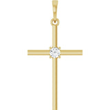 14K Gold Round Natural Diamond Cross Necklace or Pendant – up to 0.015 CTW - Yellow Gold