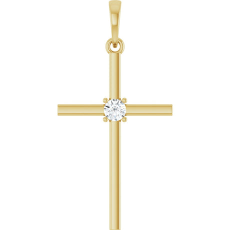 14K Gold Round Natural Diamond Cross Necklace or Pendant – up to 0.015 CTW - Yellow Gold