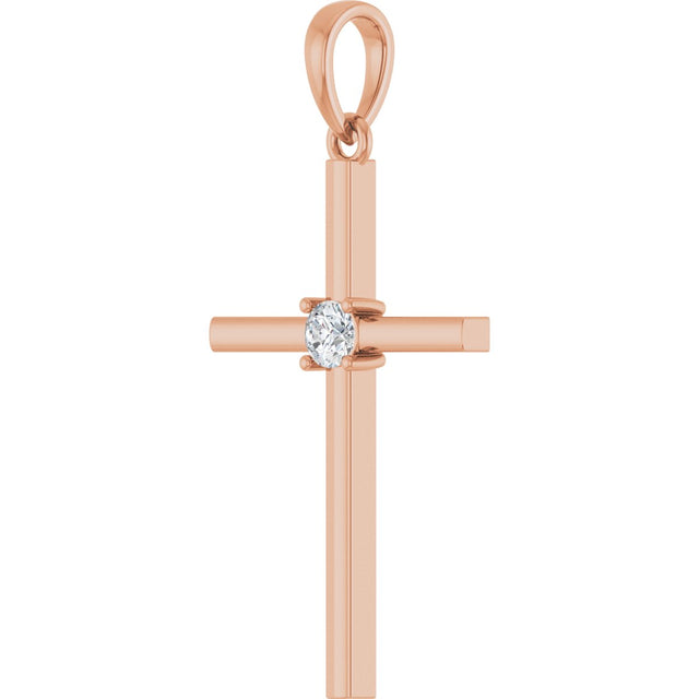14K Gold Round Natural Diamond Cross Necklace or Pendant – up to 0.015 CTW - Rose Gold - view 3