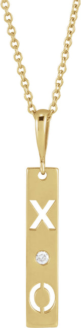 14K Gold Round Natural Diamond Accented XO Bar Necklace or Pendant - Yellow Gold