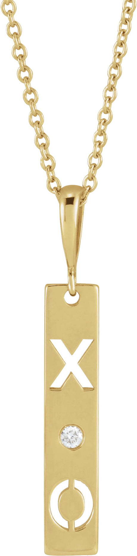 14K Gold Round Natural Diamond Accented XO Bar Necklace or Pendant - Yellow Gold