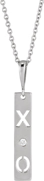 Platinum Round Natural Diamond Accented XO Bar Necklace or Pendant