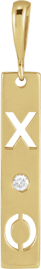 14K Gold Round Natural Diamond Accented XO Bar Necklace or Pendant - Yellow Gold