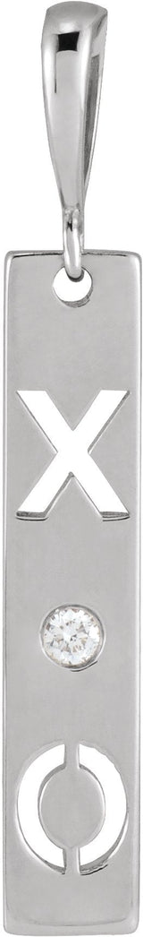 Platinum Round Natural Diamond Accented XO Bar Necklace or Pendant