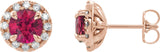 14K Gold Round Natural Ruby French-Set Halo-Style Earrings - Rose Gold