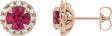14K Gold Round Lab-Grown Ruby French-Set Halo-Style Earrings - Rose Gold