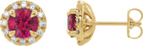 14K Gold Round Natural Ruby French-Set Halo-Style Earrings - Yellow Gold