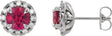 Platinum Round Lab-Grown Ruby French-Set Halo-Style Earrings