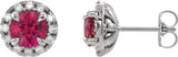 Platinum Round Lab-Grown Ruby French-Set Halo-Style Earrings