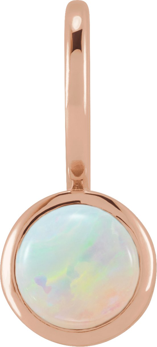 14K Gold Round Natural White Opal Cabochon Pendant - Rose Gold