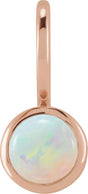 14K Gold Round Natural White Opal Cabochon Pendant - Rose Gold