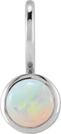 Platinum Round Natural White Opal Cabochon Pendant