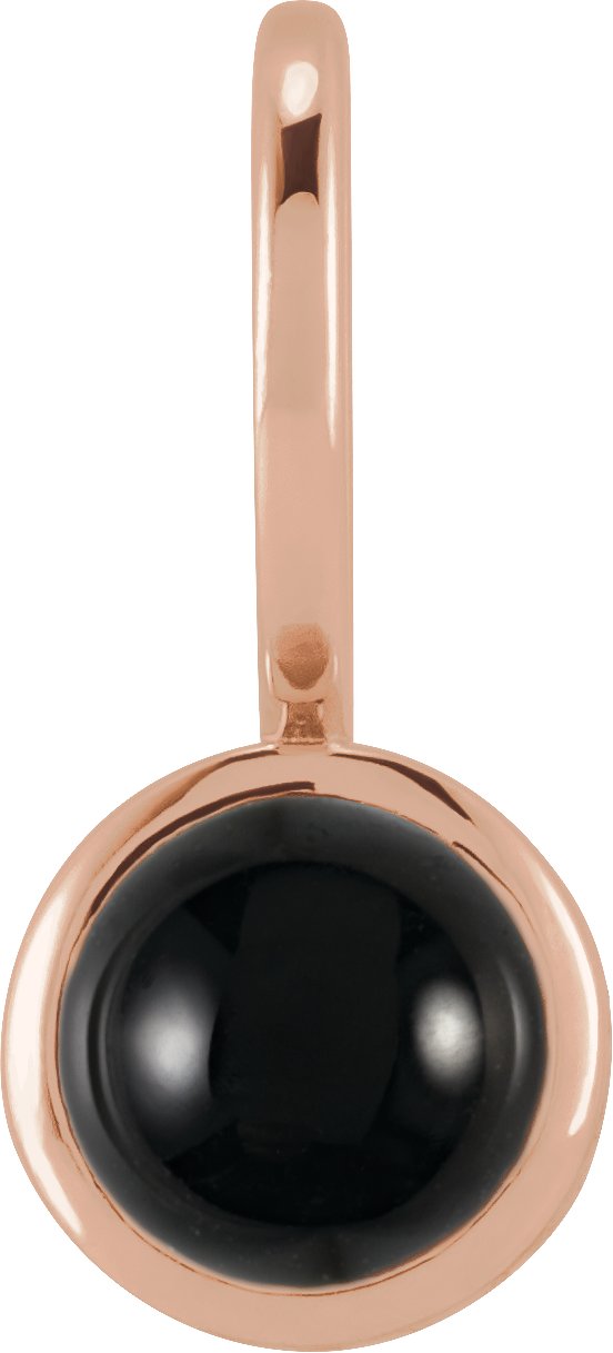 14K Gold Round Natural Black Onyx Cabochon Pendant - Rose Gold