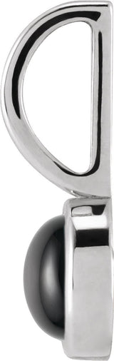 14K Gold Round Natural Black Onyx Cabochon Pendant - White Gold - view 2