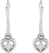 14K Gold Round Natural Diamond Heart Hoop Earrings - White Gold - view 2