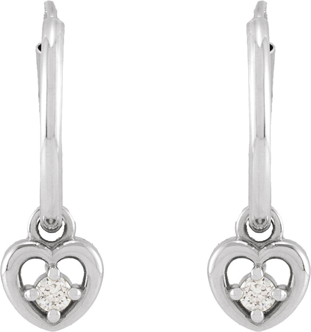 14K Gold Round Natural Diamond Heart Hoop Earrings - White Gold - view 2