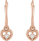 14K Gold Round Natural Diamond Heart Hoop Earrings - Rose Gold - view 2
