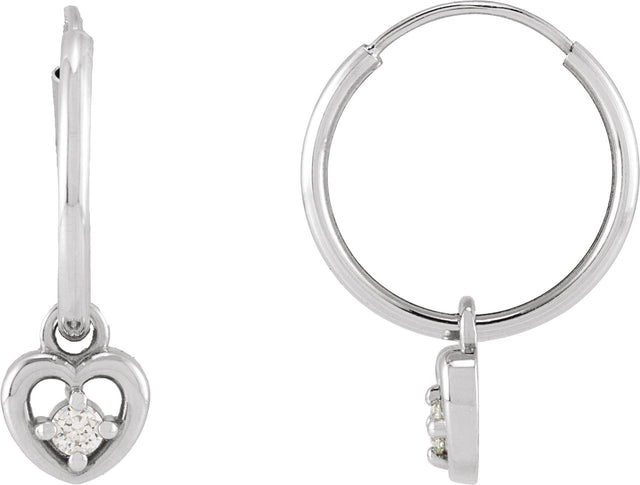 14K Gold Round Natural Diamond Heart Hoop Earrings - White Gold