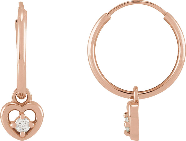 14K Gold Round Natural Diamond Heart Hoop Earrings - Rose Gold
