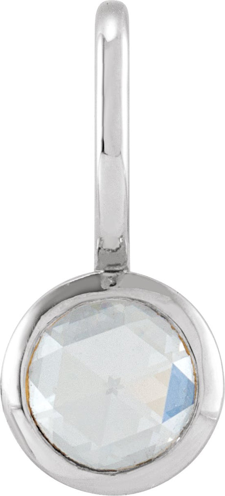 14K Gold Round Natural Diamond Cabochon Pendant - White Gold