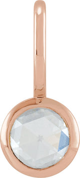 14K Gold Round Natural Diamond Cabochon Pendant - Rose Gold