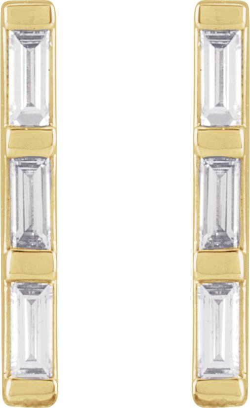 14K Gold Natural Diamond Bar Earrings - Yellow Gold - view 2