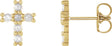 14K Gold Round Natural Diamond Cross Earrings – 2mm Stones - Yellow Gold