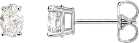 14K Gold Natural Diamond Oval 4-Prong Lightweight Stud Earrings - White Gold