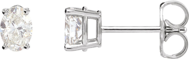 14K Gold Natural Diamond Oval 4-Prong Lightweight Stud Earrings - White Gold