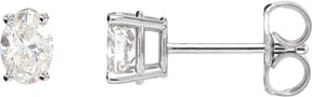 Platinum Natural Diamond Oval 4-Prong Lightweight Stud Earrings