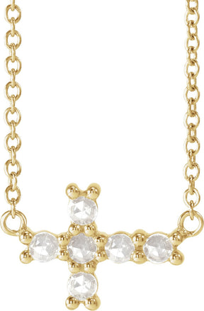 14K Gold Round Natural Diamond Sideways Cross Necklace – 1/8 CTW - Yellow Gold