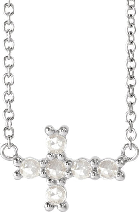 Platinum Round Natural Diamond Sideways Cross Necklace – 1/8 CTW