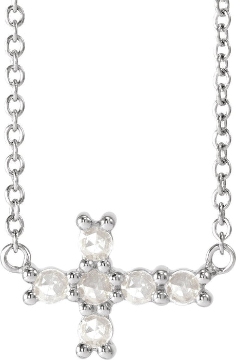 Platinum Round Natural Diamond Sideways Cross Necklace – 1/8 CTW