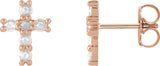14K Gold Round Natural Diamond Cross Earrings – 2mm Stones - Rose Gold