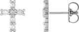 Platinum Round Natural Diamond Cross Earrings – 2mm Stones