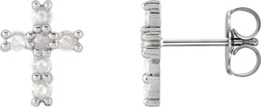 Platinum Round Natural Diamond Cross Earrings – 2mm Stones