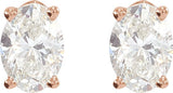 14K Gold Natural Diamond Oval 4-Prong Lightweight Stud Earrings - Rose Gold - view 2
