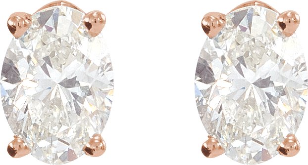 Platinum Natural Diamond Oval 4-Prong Lightweight Stud Earrings - view 2