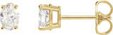 14K Gold Natural Diamond Oval 4-Prong Lightweight Stud Earrings - Yellow Gold