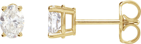 14K Gold Natural Diamond Oval 4-Prong Lightweight Stud Earrings - Yellow Gold