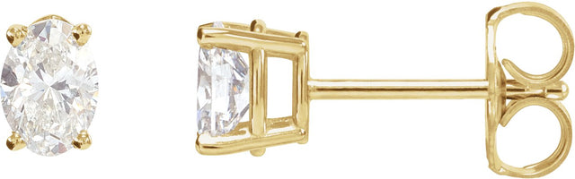14K Gold Natural Diamond Oval 4-Prong Lightweight Stud Earrings - Yellow Gold