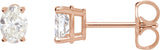 14K Gold Natural Diamond Oval 4-Prong Lightweight Stud Earrings - Rose Gold