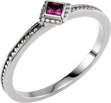 14K Gold Square Natural Amethyst Family Stackable Ring – 2.5x2.5mm - White Gold