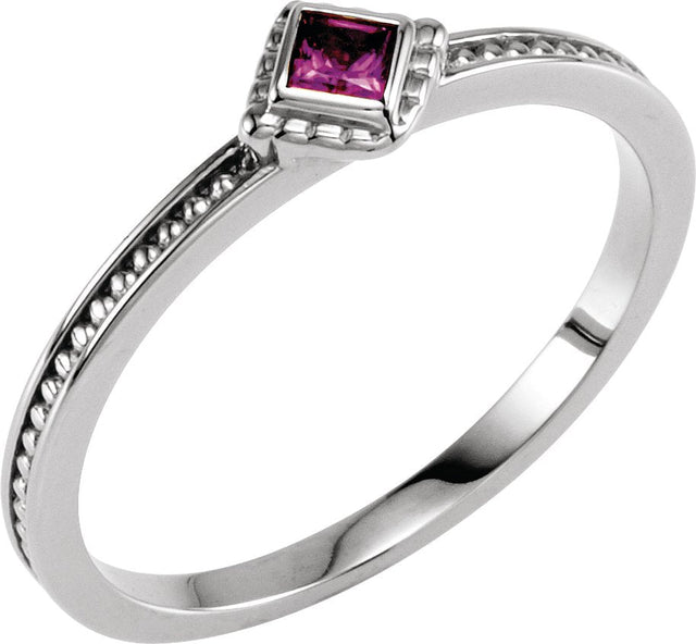 14K Gold Square Natural Amethyst Family Stackable Ring – 2.5x2.5mm - White Gold