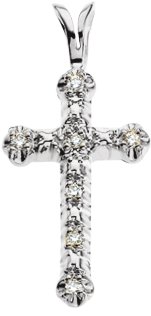 14K Gold Round Natural Diamond Cross Pendant – 0.06 CTW · 1.3mm Stones - White Gold