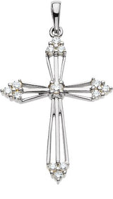 14K Gold Round Natural Diamond Accented Cross Pendant – 2.2mm Stones